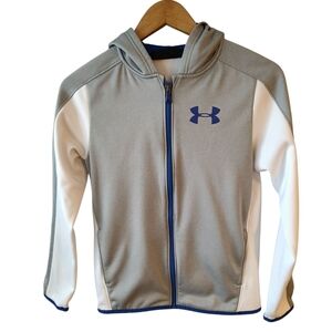 Under Armour Grey, White, Royal Blue Front Zip Long Sleeve Hoodie Size YL
